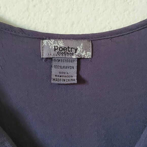 Poetry Peasant Blouse Women's L Gray Blue Short Sleeve Crochet Lace Rayon Boho - Picture 9 of 10